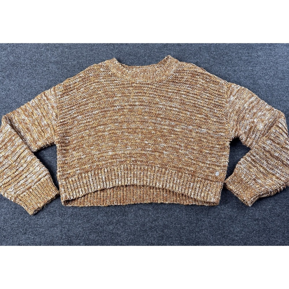 Roxy Women's Cropped Chunky Knit Sweater Size M Brown Textured Boho Cozy